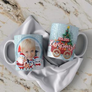 Personalized Photo Christmas Light Blue Mug