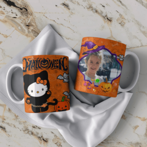 Halloweenes egyedi fényképes Hello Kitty bögre